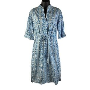 Beau & Ro The Every Dress Women's XS Blue White Floral Stripe Cotton Midi Dress